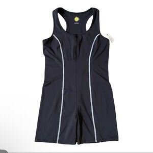 Daily Practice Black Racerback Zip Front Athletic Romper Shorts Women's Size L